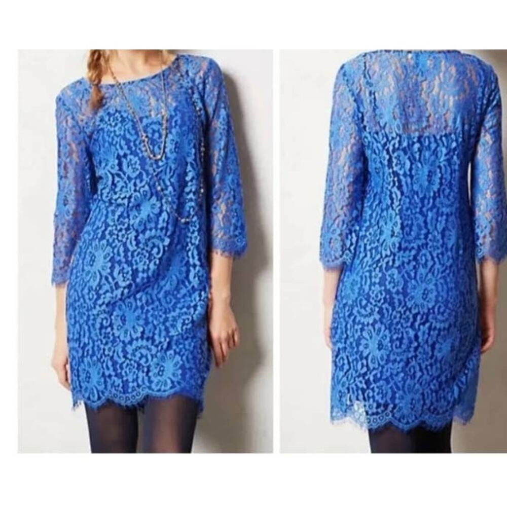 HD in Paris Anthropologie overture shift dress colbolt blue women's XS lace